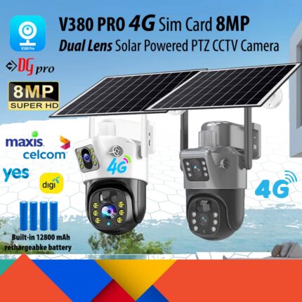 V380 PRO Dual Lens Dual Screen 4G Sim Card / Wifi Solar Powered 8MP PTZ Weatherproof Wireless CCTV Camera