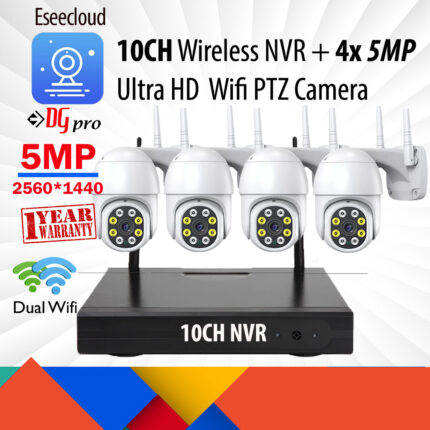 Eseecloud 4Ch 5MP / 3MP Wireless PTZ CCTV Camera Kit + 10CH Wireless NVR